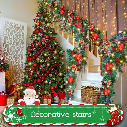 Christmas Garlands,Christmas Garland with Lights,Christmas Garland for Mantle,9ft Pre-lit Christmas Garland for Interior Decoration,Fireplaces,Stairs,Door Christmas Decorations Battery Operated