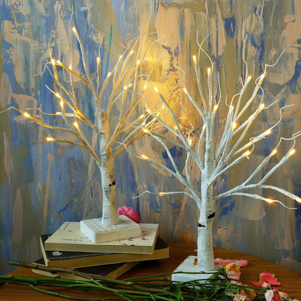 Twinkle Star 2 Pack 24 LED Lighted Birch Tree for Home Decor, Battery Operated Tabletop Mini Artificial Tree for for Christmas Centerpiece Mantel Indoor Wedding Party Fall Decoration 2 FT