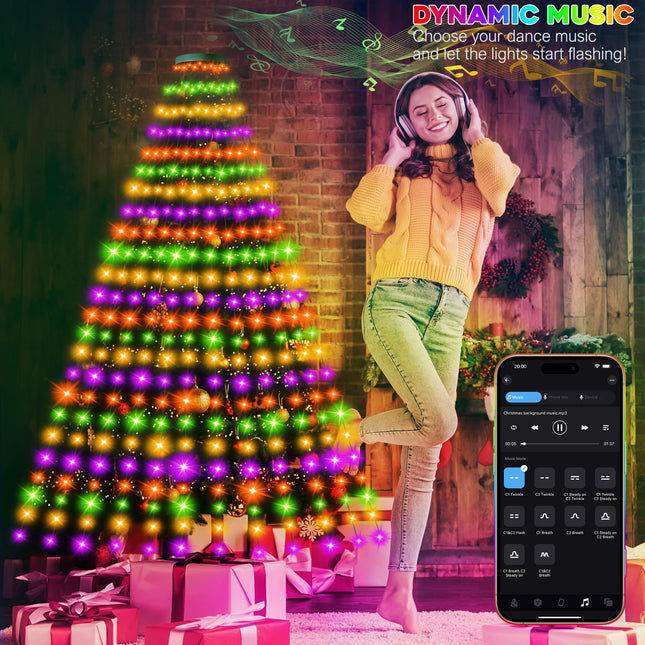 30+ Modes Smart Ring Christmas Tree Lights Indoor Outdoor - 7.2Ft x 12 Lines 312 LED Easy App Control Color Changing Timer Remote Waterproof for 6 7 7.5 Ft Xmas Trees (Warm White or Multicolor)