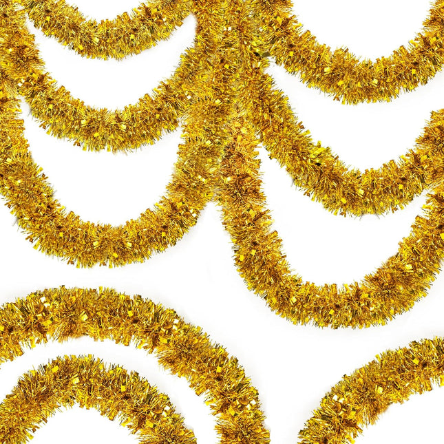 50FT Christmas Decorations Christmas Garland, Gold Christmas Tinsel Garland Christmas Tinsel Twist Garland for Indoor for Xmas Tree Door Patio Disco Party Holiday Christmas Decor