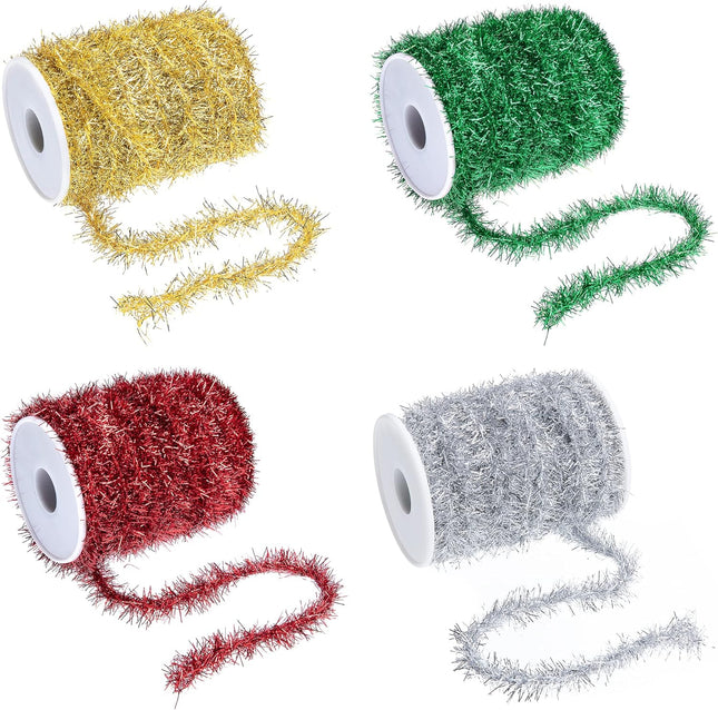 Sfcddtlg 21.8Yard Glitter Christmas Tinsel Garland-4 Color Thin Christmas Tinsel Ribbon Garland for Christmas Tree Birthday Party Wedding Decorations Supplies(Four Color)