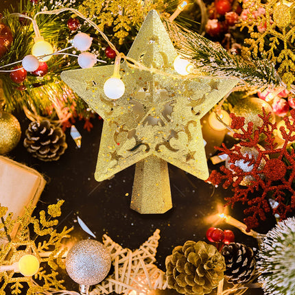 Christmas Tree Topper Projector, LED Star Tree Topper Lighted, Glitter Gold Star Topper Projector with Rotating Snowflake Projection for Indoor Christmas Tree Decor, Xmas Decorations