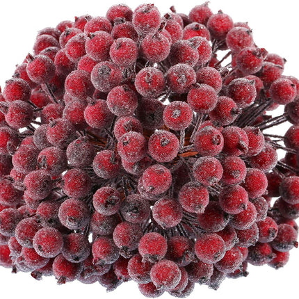 Tatuo 400 Pieces Artificial Frosted Holly Berries Fake 12 mm Mini Christmas Fruit Berry Flower Decor (Dark Red)