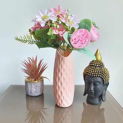 SATYAM KRAFT 1 Pcs Artificial Peony Rose Flower Bouquet Bunch for Home Decor, Office, Bedroom, Balcony, Table Display, Wedding Decoration (Without Vase Pot) (Pink) Fabric