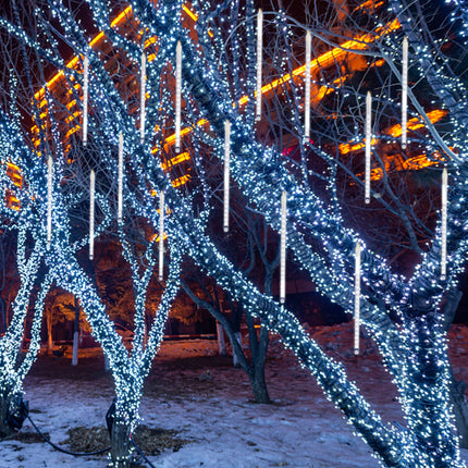 24 Tubes Meteor Shower Lights, Outdoor Icicles Christmas Lights, 12 Inch 3 x 288 LED Iciclelights Snow Falling Lights, Connectable Raindrop Lights, Xmas Wedding Party Tree Holiday Decor, Cool White