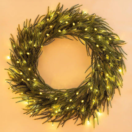 Large Christmas Wreath with Light for Outdoor - 35 Inch Prelit Christmas Wreaths for Outside Wall - Lighted Green Wreath All Season Decor