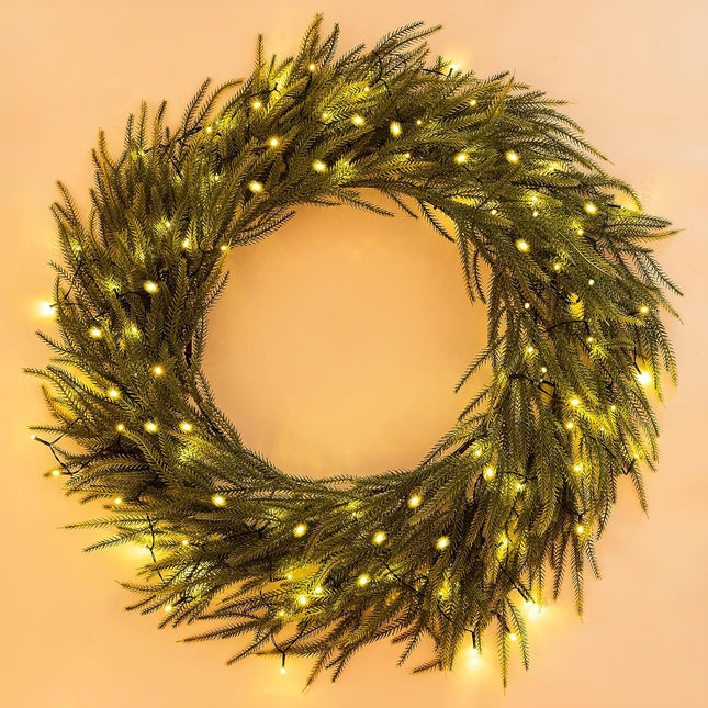 Large Christmas Wreath with Light for Outdoor - 35 Inch Prelit Christmas Wreaths for Outside Wall - Lighted Green Wreath All Season Decor