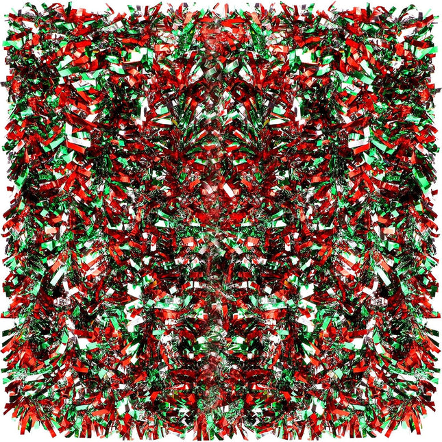 Dingion 59 Feet Christmas Tinsel Garland Metallic Twist Garland Ornaments Hanging Glitter Xmas Garland for Christmas Tree Indoor Outdoor Decoration Party Supplies(Silver, Red, Green)