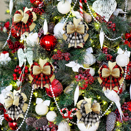 Chuangdi 6 Pcs Christmas Premade Bows for Wreaths Buffalo Plaid Bows Xmas Plaid Bows Burlap Wreaths Bows Christmas Tree Topper for Wedding Holiday Thanksgiving(Black and White, Red and Black)