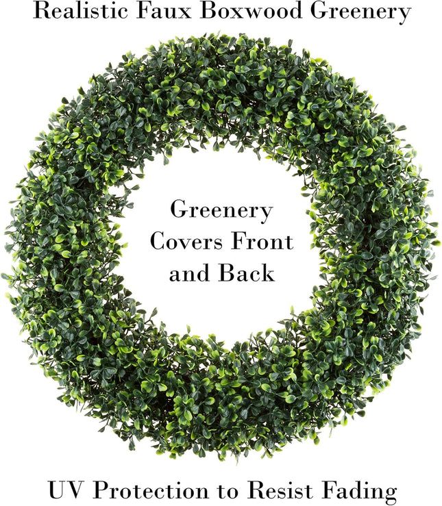 Pure Garden 19.5-Inch Boxwood Wreath - Round UV Resistant Artificial Spring, Summer, Fall, or Winter Wreath - Indoor/Outdoor Wreaths for Front Door