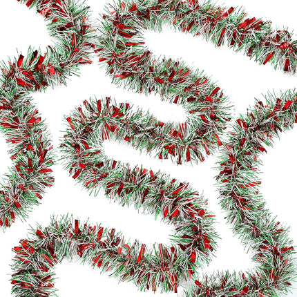 50 Feet Christmas Tinsel Garland Metallic Twist Garland Xmas Tree Decorations Wedding Birthday Year Hanging Ornaments Party Supplies 3 Inch(Red, Green, White)