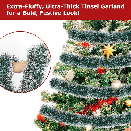 50FT Green Christmas Tinsel Garland Xmas Tree Garland Decorations Metallic Tinsel Glitter Twist Garland Hanging Streamers for Indoor Outdoor Decor Holiday Party Supplies(Green&White)