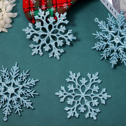 50 Pieces Plastic Snowflake Ornaments Glitter Snowflake Christmas Tree Hanging Decorations with 50 Pieces Hooks for Winter Wonderland Home Decor Xmas Party Favors Supplies