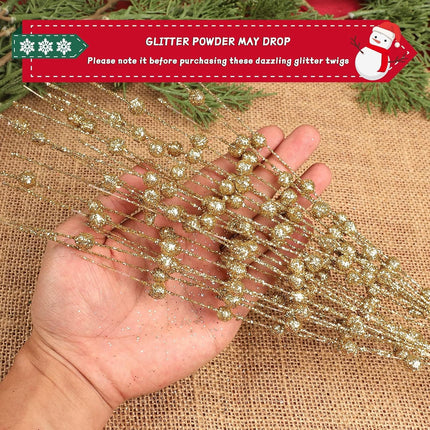 N&T NIETING 20 Pack Artificial Glitter Golden Berries Christmas Decor 15.7 Inchs Christmas Picks Tree Sticks Glitter Sticks for DIY Wreath Crafts Fireplace Holiday Home Decoration Wedding