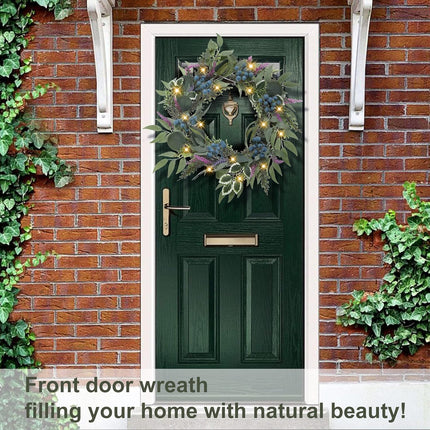 Artgar Eucalyptus Wreath, 18" Front Door Eucalyptus Wreath, Four Season Wreath, Lavender Green Wreath with 20 LED Lights for Front Door, Windows, Walls, Farmhouse, Home Year Round Decoration