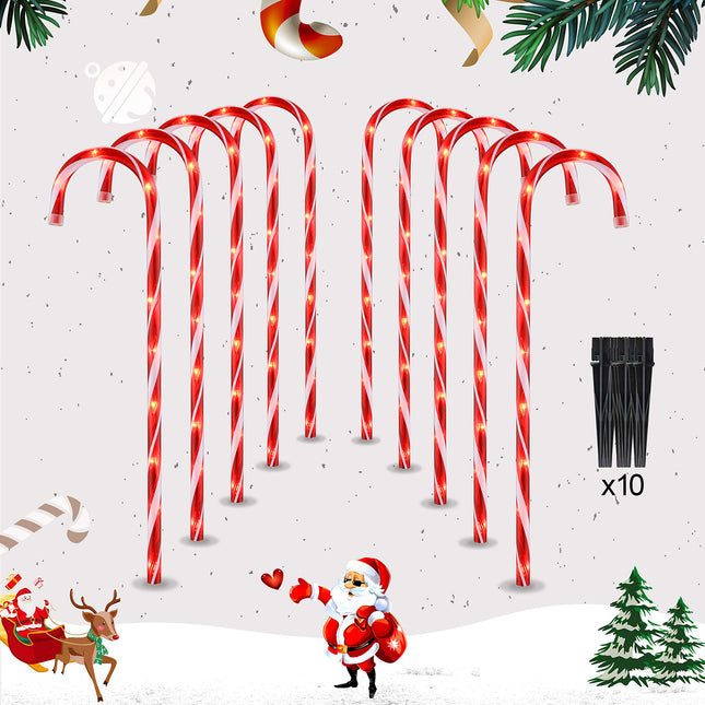 26" Christmas Candy Cane Pathway Markers Lights, Set of 10 Pack Christmas Outdoor Decorations Candy Cane Lights for Yard Patio Garden Walkway Indoor Décor Landscape Path Festival Holiday, Red