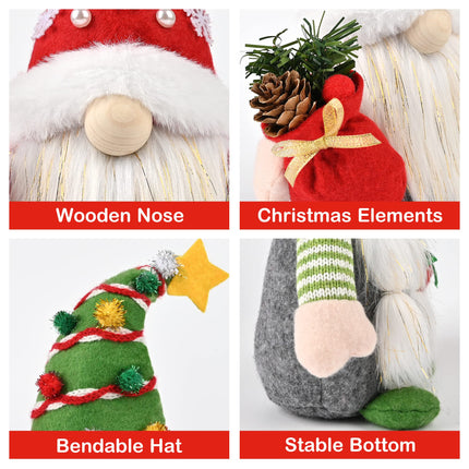 D-FantiX Christmas Gnomes Decorations, 2PCS Handmade Swedish Tomte Xmas Gnomes Plush Ornaments, Scandinavian Santa Figurines with Pine Cone , Elf Doll Christmas Table Home Decorations(12 in)