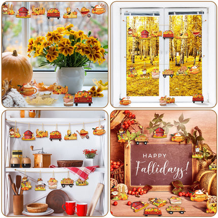 48 Pcs Fall Wooden Tree Ornaments Pumpkin Scarecrow Fall Mix Cutouts Carriage Haystack Thanksgiving Maple Leaves Wooden Decorations Autumn Hanging Signs for Halloween Party Tree