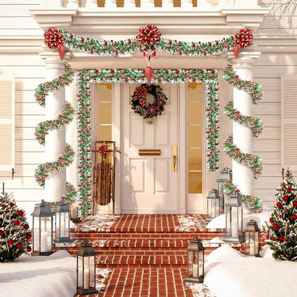 Sggvecsy 49.2Ft Christmas Green Red Silver Tinsel Garland Xmas Tree Decorations Christmas Metallic Twist Garland Ceiling Hanging Decorations for Year Party Birthday Holiday Indoor Outdoor Supplies
