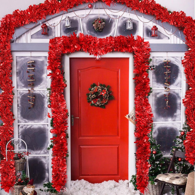 Riceshoot 131.23 ft Christmas Tinsel Garland Metallic Tinsel Twist Garland Bulk Christmas Tree Decorations Christmas Tinsel Glittering Hanging Garlands for Xmas Party Decor (Maple Leaf Red)