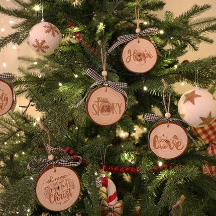 Nativity Christmas Ornaments - Set of 9 Buffalo Plaid Christmas Tree Ornaments Christian Wooden Ornament for Rustic Farmhouse Decorations Holiday Decor Religious