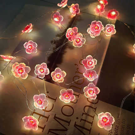 Pink Cherry Blossom Flower String Lights 40 LED 13FT Sakura Decorative Lights Battery Operated Light with Remote, Christmas Novelty Fairy Light for Girl Bedroom, Party, Garden