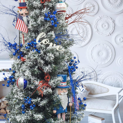 KI Store Blue Christmas Berry Picks Set of 9 Artificial Glittered Berries Stems Tree Ornaments for Patriotic Xmas Tree Wreath Garland Decor