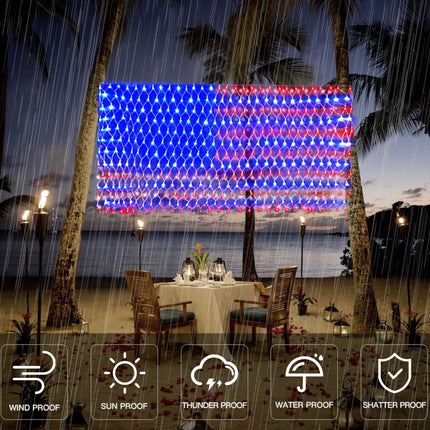 PUHONG American Flag Lights, 420 LED USA Flag Net Lights, Outdoor Waterproof Patriotic Ornaments for Independence Day National Day July 4th Memorial Day Christmas Year Party Yard Decoration