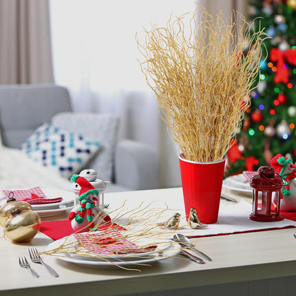 Sggvecsy 50 Pcs Artificial Glitter Stem Ornaments 18 Inches Fake Christmas Picks Decorative Glitter Sticks Branches Twigs for Christmas Tree DIY Wreath Crafts Holiday Home Decor (Gold)