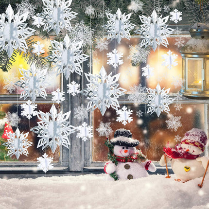 42 Pieces Winter Christmas Party Decorations 3D Snowflake Hanging Decoration Set 3D Hanging Snowflake Decoration Pendant for Christmas Winter Party Year Home Decoration