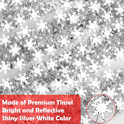 33 FT Christmas Decorations Tinsel Garland, Christmas Snowflake Garland Christmas Shiny Twist Metallic Garland Decorations for Xmas Tree Home Indoor Outdoor Holiday Christmas Party Decor