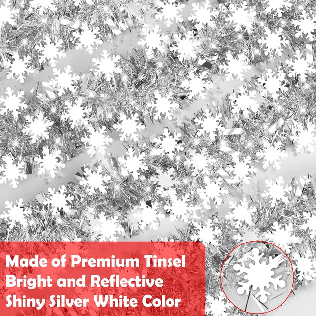 33 FT Christmas Decorations Tinsel Garland, Christmas Snowflake Garland Christmas Shiny Twist Metallic Garland Decorations for Xmas Tree Home Indoor Outdoor Holiday Christmas Party Decor