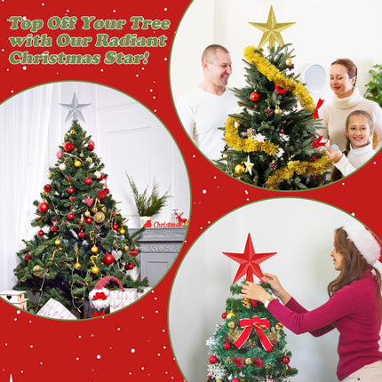 Aneco 3 Pack 4 Inches Glittered Mini Star Christmas Tree Topper Star Treetop for Small Christmas Tree Ornaments, Gold, Silver and Red