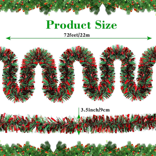 72 Feet Christmas Tinsel Garland - Decorations Metallic Thick Tensile Garlands for Christmas Tree, Christmas Ornaments (Multicolor)