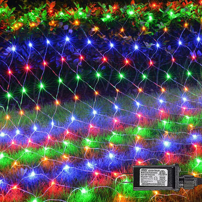 FUNPENY Christmas Net Lights, 12ft x 5ft 360 LED Mesh Decor with 8 Modes Waterproof Connectable Xmas Decorations for Outdoor Outside Bushes Yard Lawn Patio Tree Garden Party (Multi Colored)