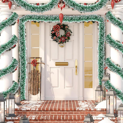 50FT Christmas Decorations Tinsel Garland Green Tinsel Garland Christmas Tinsel Garlands Tinsel Twist Garland for Indoor for Xmas Tree Holiday Disco Party Christmas Decor
