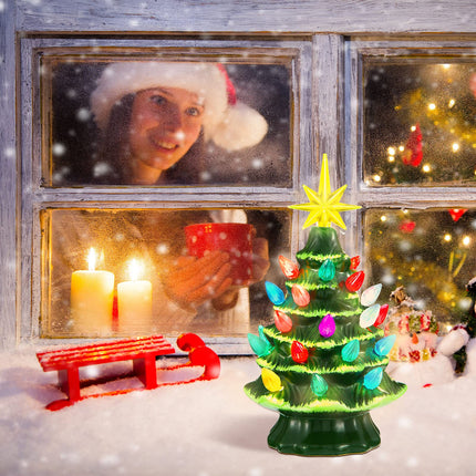 Honoson 206 Pieces Ceramic Christmas Tree Lights Set Including 200 Pieces Christmas Light Replacement Bulbs Light up Twist 5 Pieces Star with Mini Storage Box for Xmas Tree