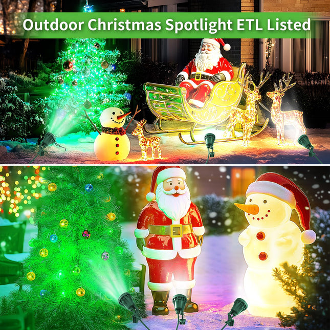 LED Christmas Spotlight Outdoor Plug in, 800LM Waterproof Flood Lights with 5 Extra Lenses (Red Green Blue Purple Orange), 5000K Landscape Light for Yard, Flag, Holiday Decor, ETL Listed, 2 Pack