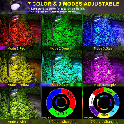 ROSHWEY Solar Outdoor Lights, Bright Pathway Lights Outdoor Waterproof, 7 Color Changing Solar Landscape Path Lights for Outside Yard Garden Walkway Driveway Halloween Christmas Lighting, 4 Pack