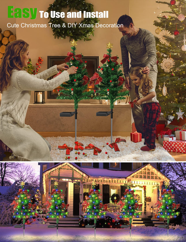 Solar Christmas Decorations Trees Lights Outdoor Waterproof, 40LED-Lights Solar Yard Decorative, Solar Stake Lights Xmas Tree Garden Decor with Constant & Flashing Modes for Pathway Lawn Patio, 2PCS