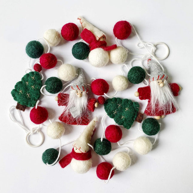 pinkblume Wool Felt Christmas Garland Wool Felt Snowman Xmas Tree Santa Claus Banner Pom Pom Garland Bunting Christmas Decortations Clearance for Home Fireplace Windows Indoor Outdoor Christmas Decor