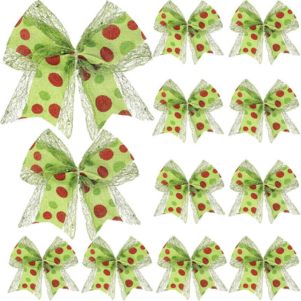 20 Pcs Christmas Elf Bows Decoration Christmas Wreath Bows Red and Green Christmas Bows Glitter Dot Bows Ribbons Decoration for Xmas Tree Ornaments Holiday Party Wedding Home Farmhouse Decor