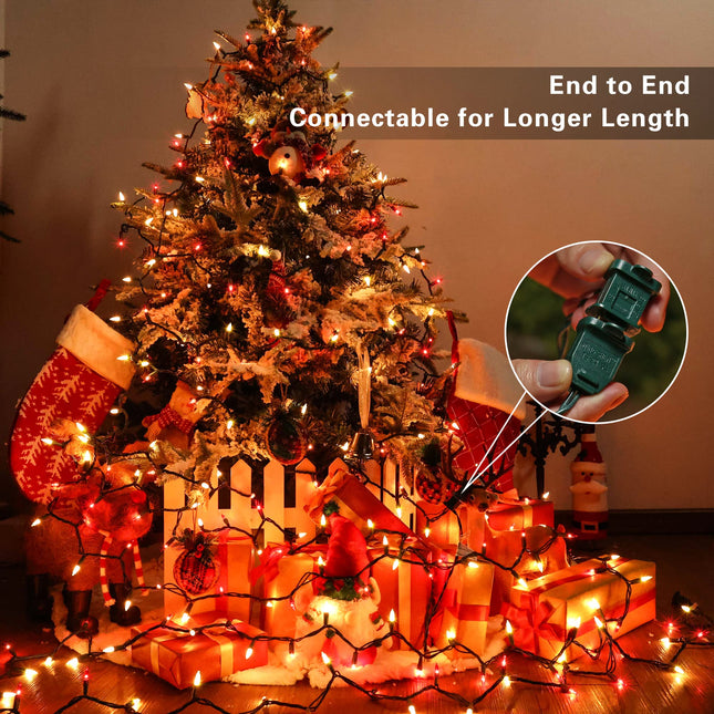 Red & White Christmas Lights, 21.63ft 100 Count Incandescent Green Wire Christmas String Lights, Connectable UL Christmas Tree Lights, Outdoor/Indoor Mini Lights for Wedding Party