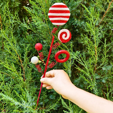 4 Pcs Christmas Tree Picks and Sprays, 17 Inch Grinchs Christmas Tree Decorations, Glitter Red and White Christmas Ornaments for Tree Topper Filler, Candy Cane Xmas Grinchmas Décor