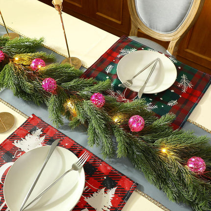 Ceenna 6.2FT Pre Lit Christmas Cedar Garland with Lights Artificial Pine Garland Christmas Decorations with Ball Ornaments,8 Modes Timer Battery Operated for Outdoor Indoor(Rose Red)