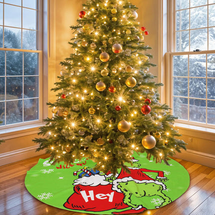 48in Christmas Tree Skirt for Merry Christmas Party Christmas Tree Decorations Green Monster and Dog with Sweet Cheeks Snowflake