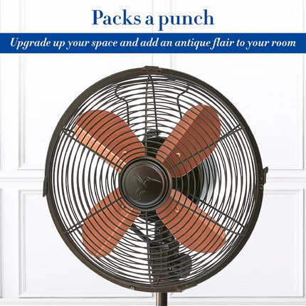 Decobreeze Pedestal Standing Fan, 3 Speed Oscillating Fan With Adjustable Height, Kipling, Antique Fan, 16 Inches