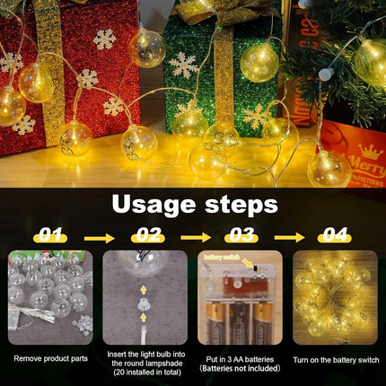 Christmas LED Lights Decoration, Transparent String Ball Lights for Xmas Tree Home Outdoor Decor (10 Ft, 20 LED, Style 5)