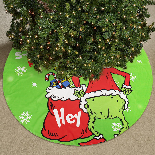 48in Christmas Tree Skirt for Merry Christmas Party Christmas Tree Decorations Green Monster and Dog with Sweet Cheeks Snowflake