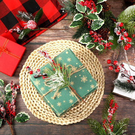 WILLBOND Artificial Christmas Tree Picks Red Berry Pine Picks Spray Berry Branches Holly Pine Flower Pick Berry Pinecones for Christmas Crafts Party Festive Home Decor(Stylish Style, 24 Pcs)